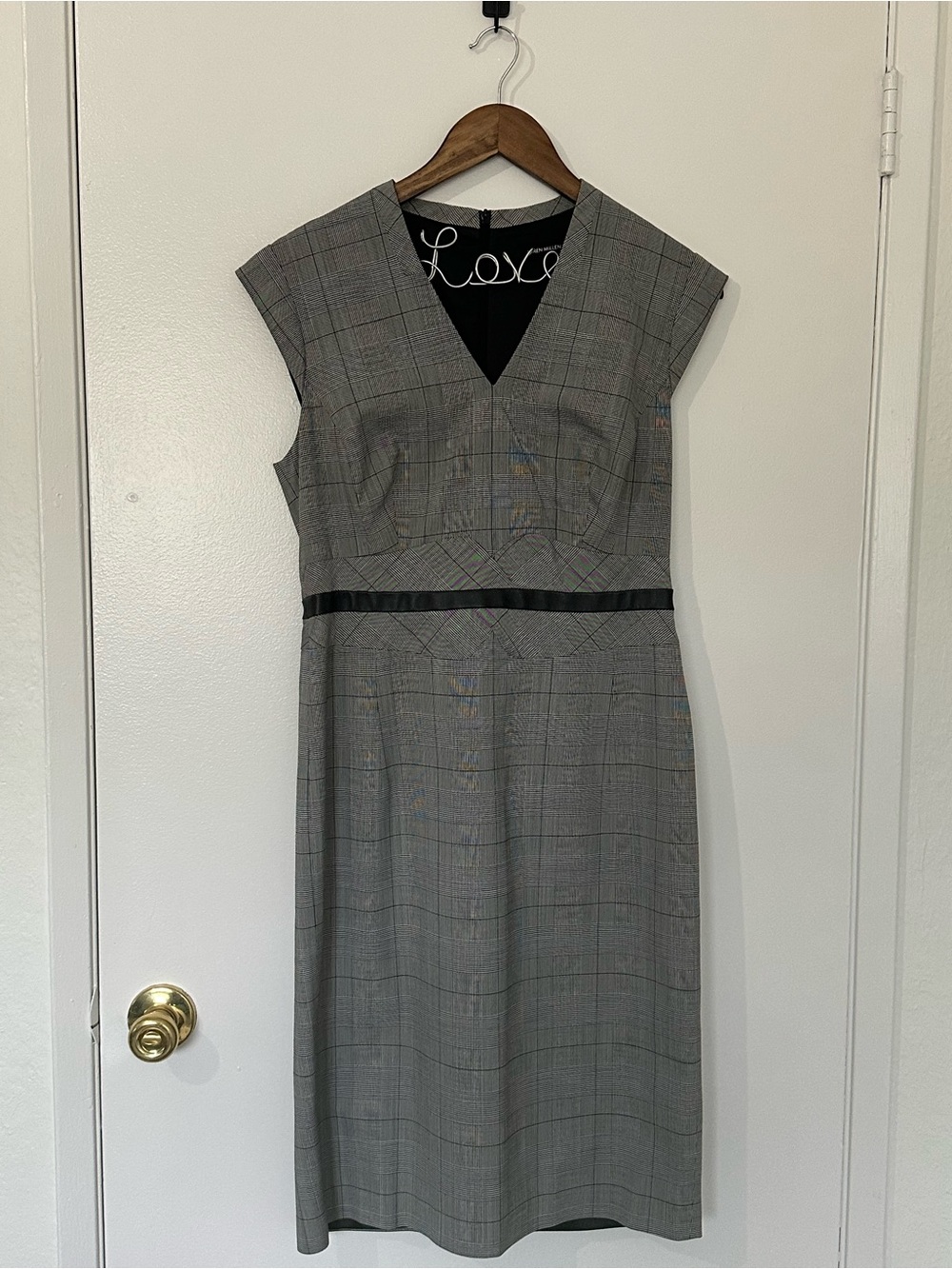 Karen Millen Gray Plaid V Neck Shift Dress
